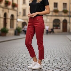The Loft Red Metal Zipper Pocket Ankle Pants Women's Size 4P Grunge Gothic Edgy